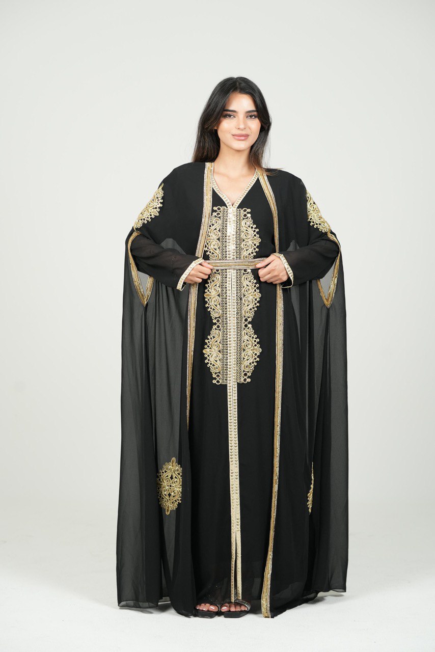Hand-Embroidered Chiffon Kaftan – Luxury Occasion Wear