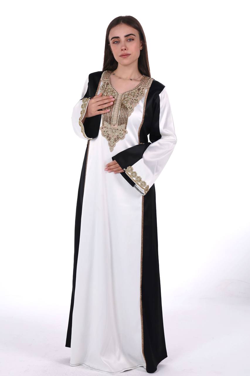 Two-Tone Satin Jalabiya with Hand-Embroidered Detailing