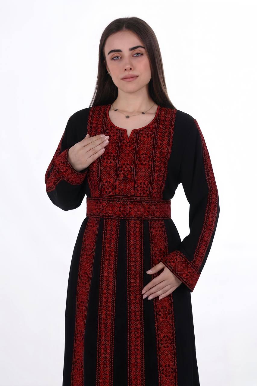 Palestinian Embroidered Jalabiya with Belt
