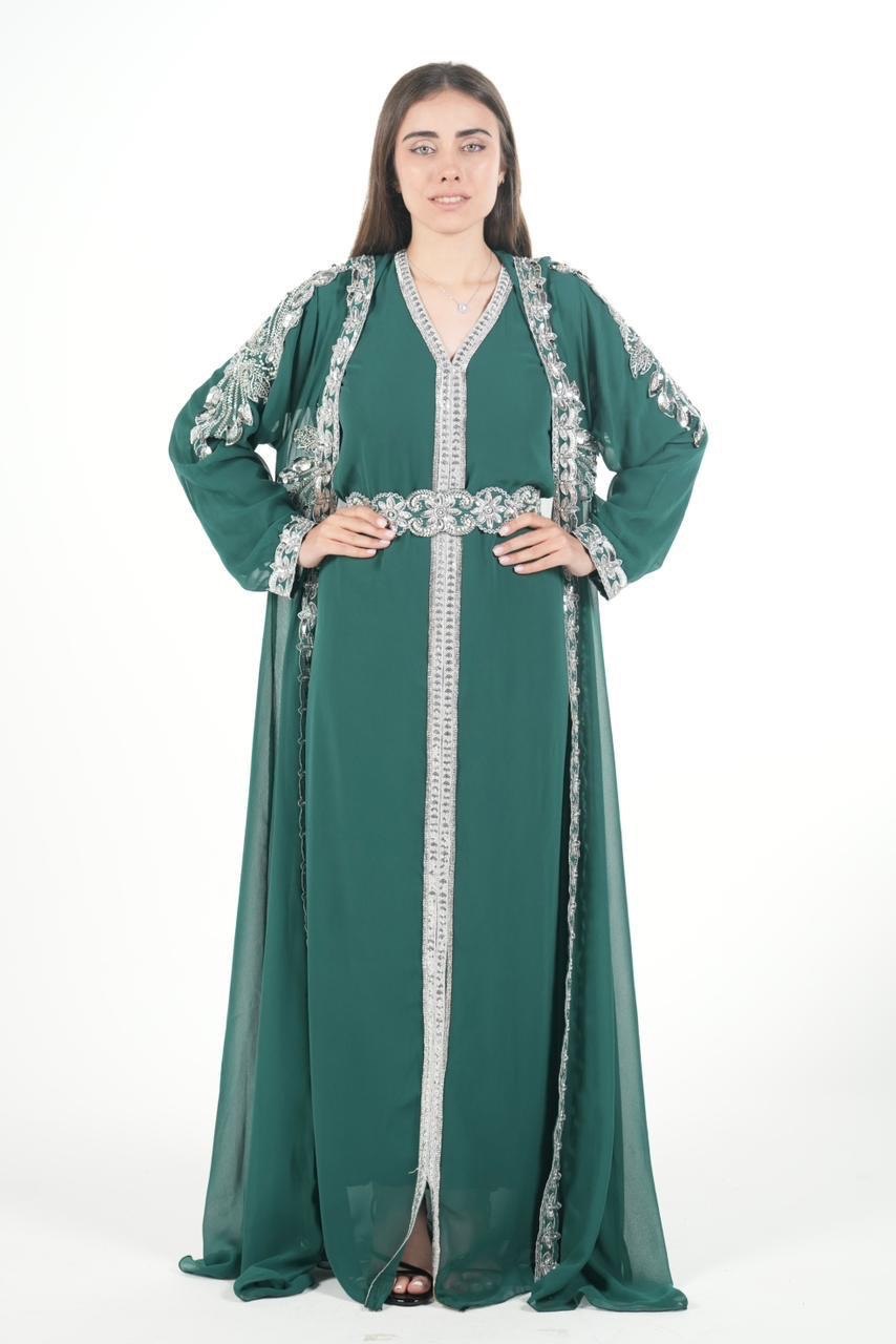 Embroidered Chiffon Jalabiya with Hood and Belt