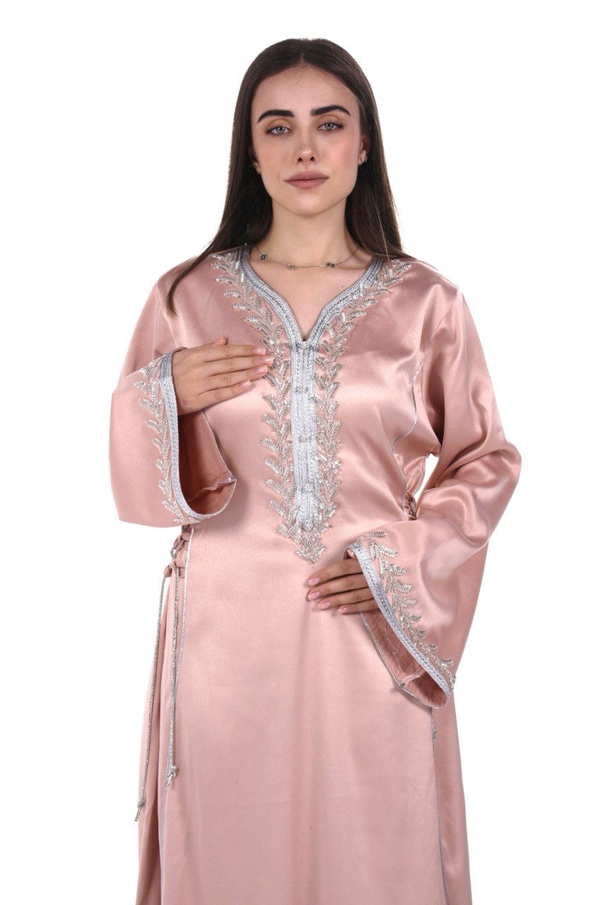 Hand-worked Satin Jalabiya with Exclusive Side-tie Belt