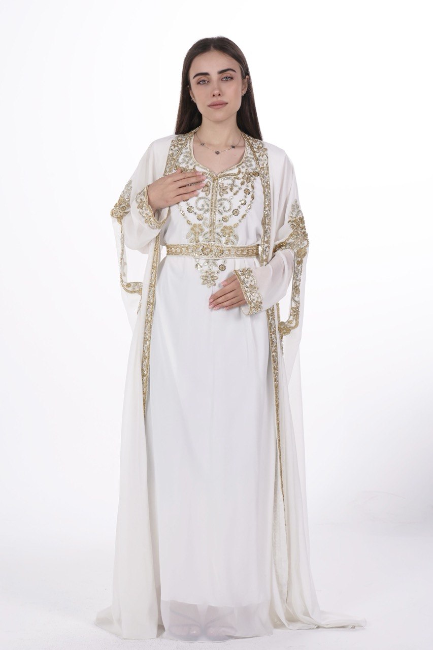 Hand-worked Gold Trim Chiffon Kaftan