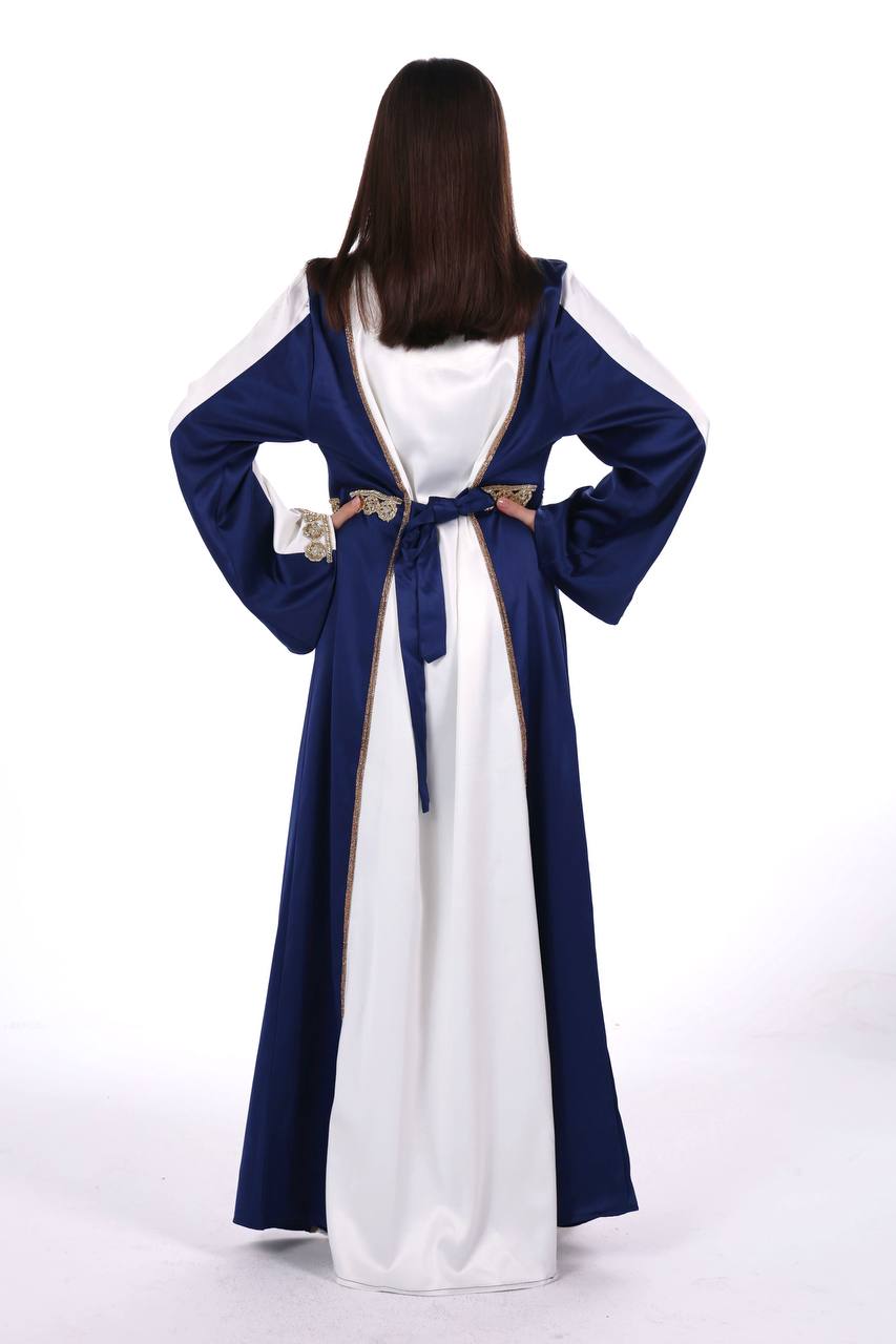 Two-Tone Satin Jalabiya with Hand-Embroidered Detailing