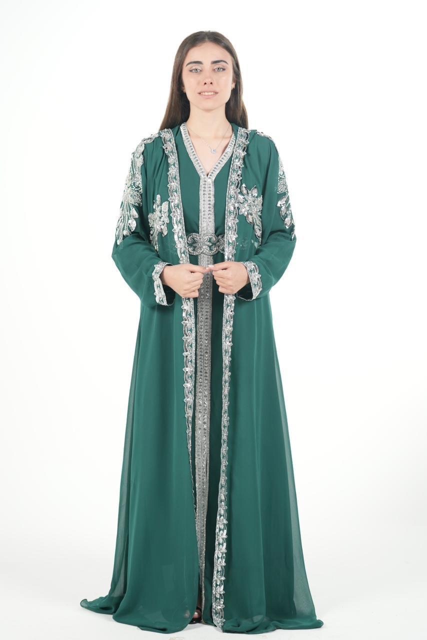 Embroidered Chiffon Jalabiya with Hood and Belt