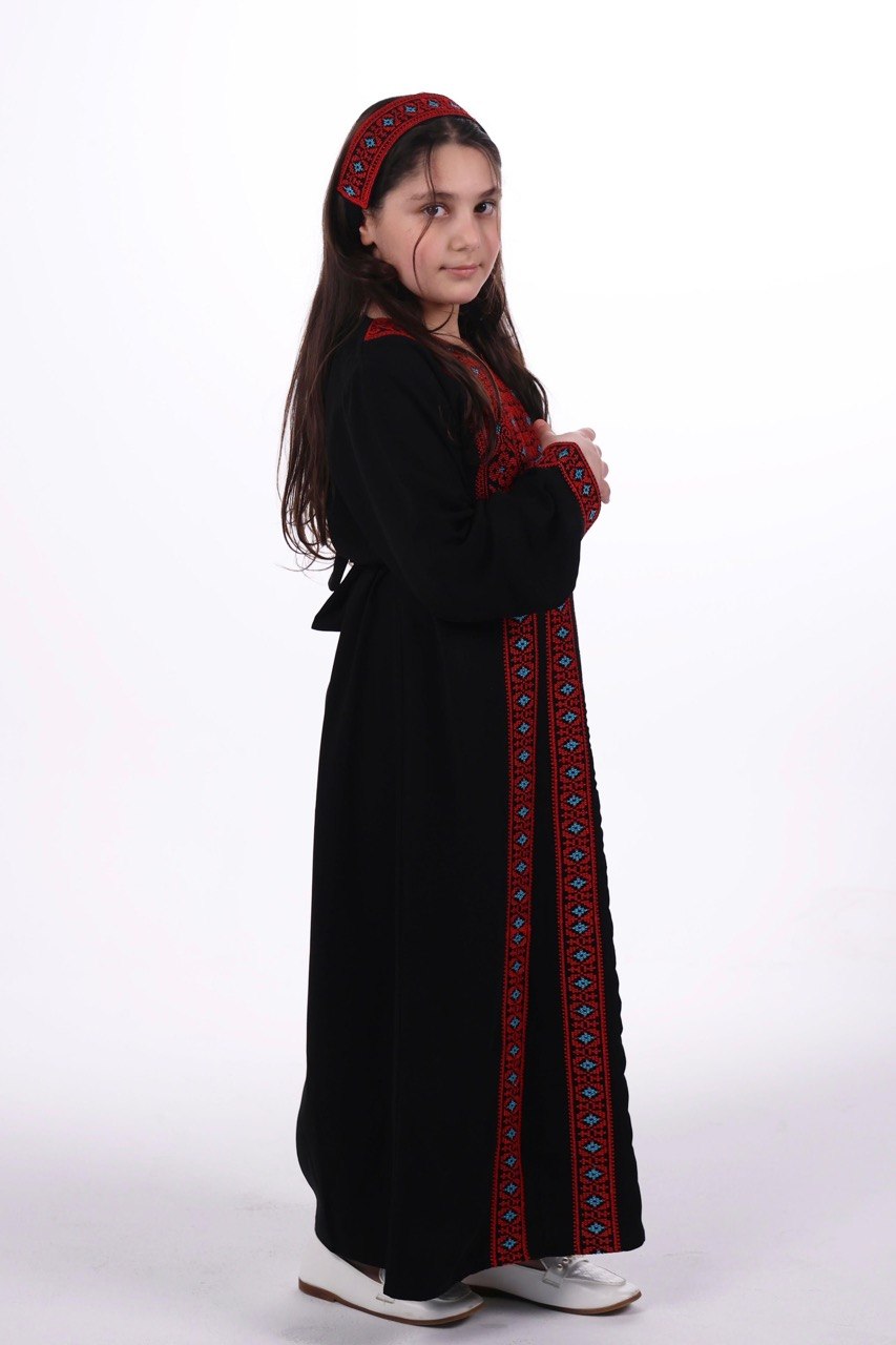 Palestinian Embroidered Thobe with Belt and Headband - Mother & Daughter Set