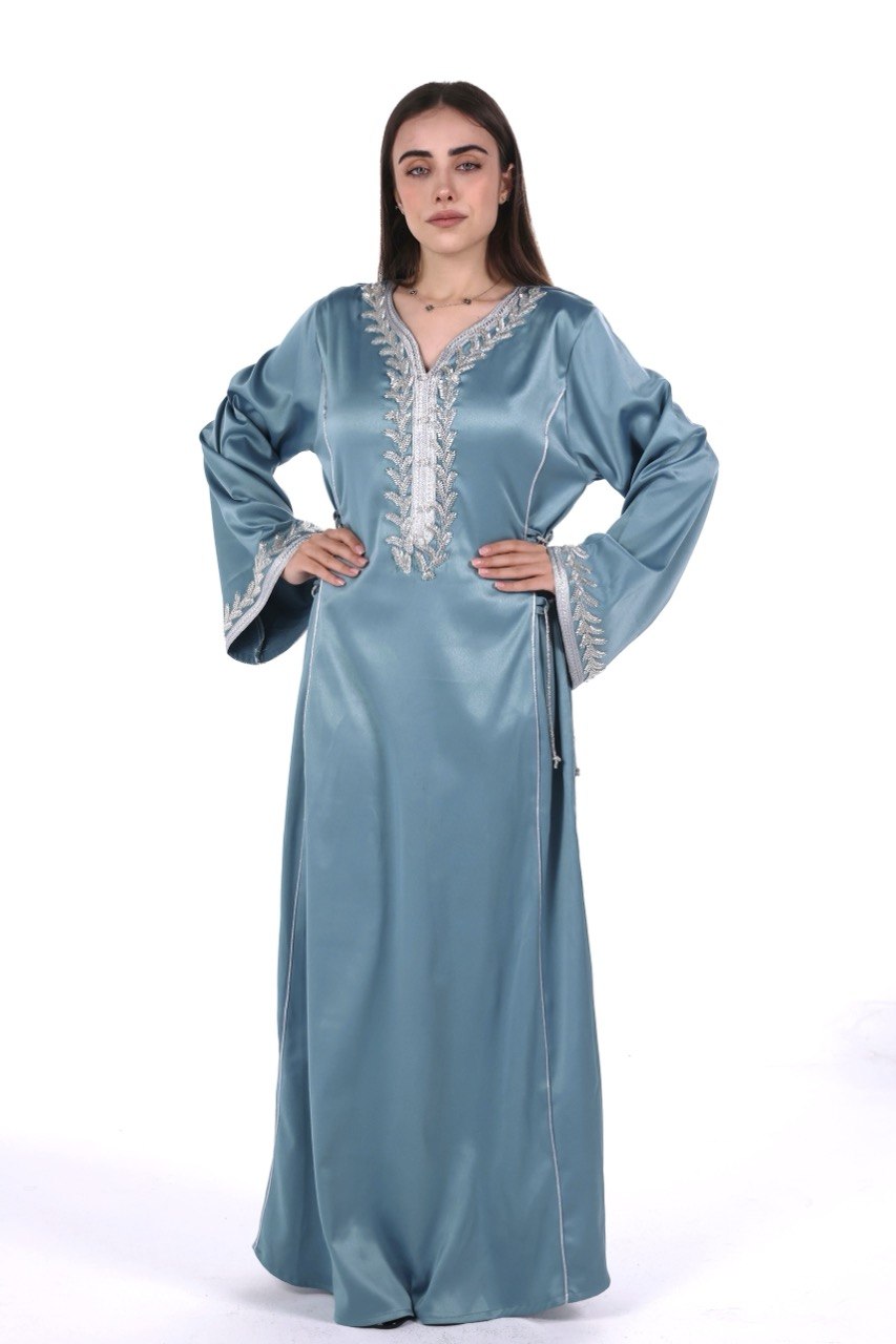 Hand-worked Satin Jalabiya with Exclusive Side-tie Belt
