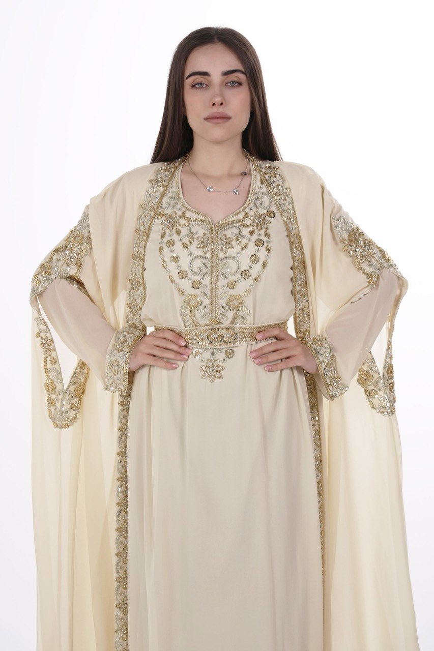 Hand-worked Gold Trim Chiffon Kaftan