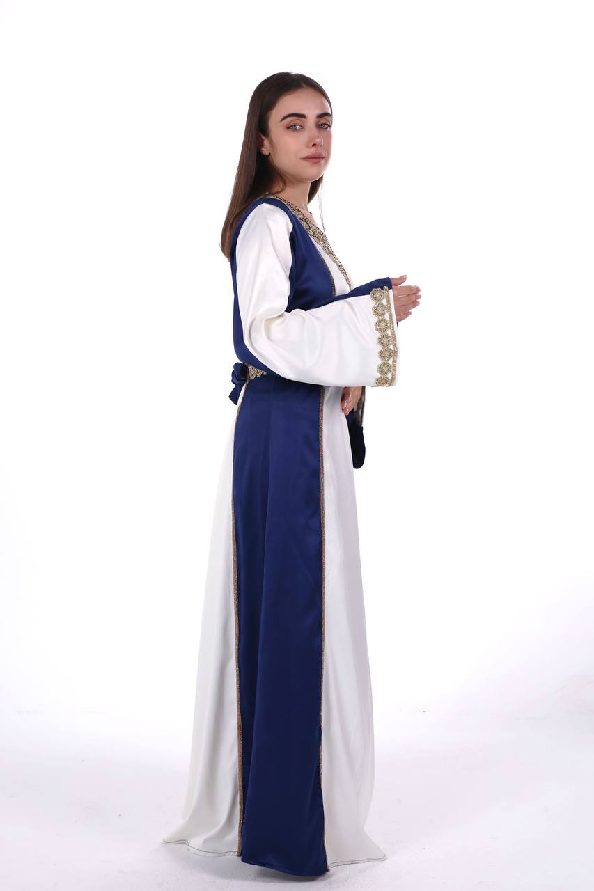 Two-Tone Satin Jalabiya with Hand-Embroidered Detailing