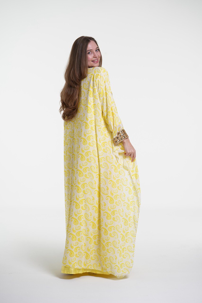 Printed Elegant Kaftan with Golden Embroidery