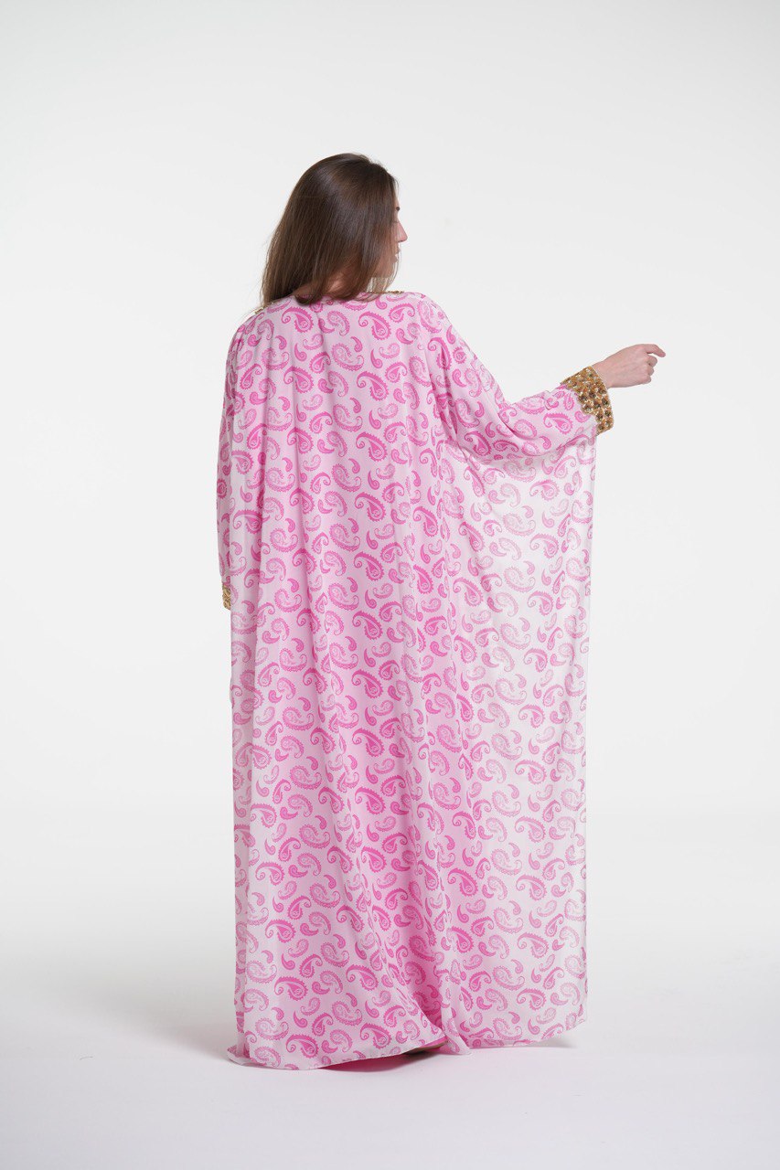 Printed Elegant Kaftan with Golden Embroidery