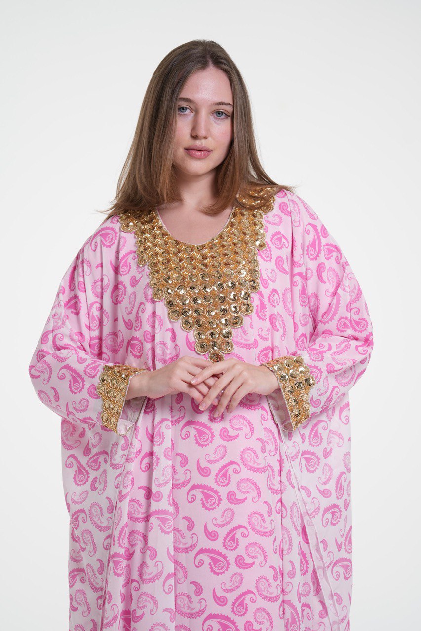 Printed Elegant Kaftan with Golden Embroidery