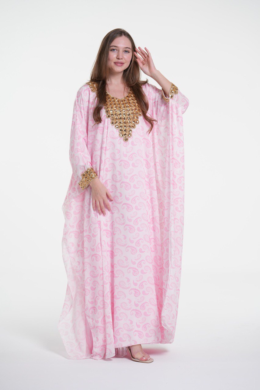 Printed Elegant Kaftan with Golden Embroidery