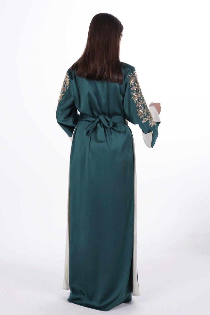 Hand-worked Satin Jalabiya with Contrast Details and Belt