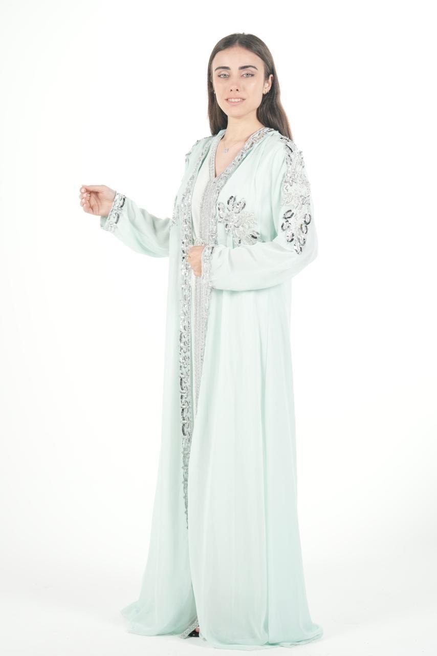 Embroidered Chiffon Jalabiya with Hood and Belt