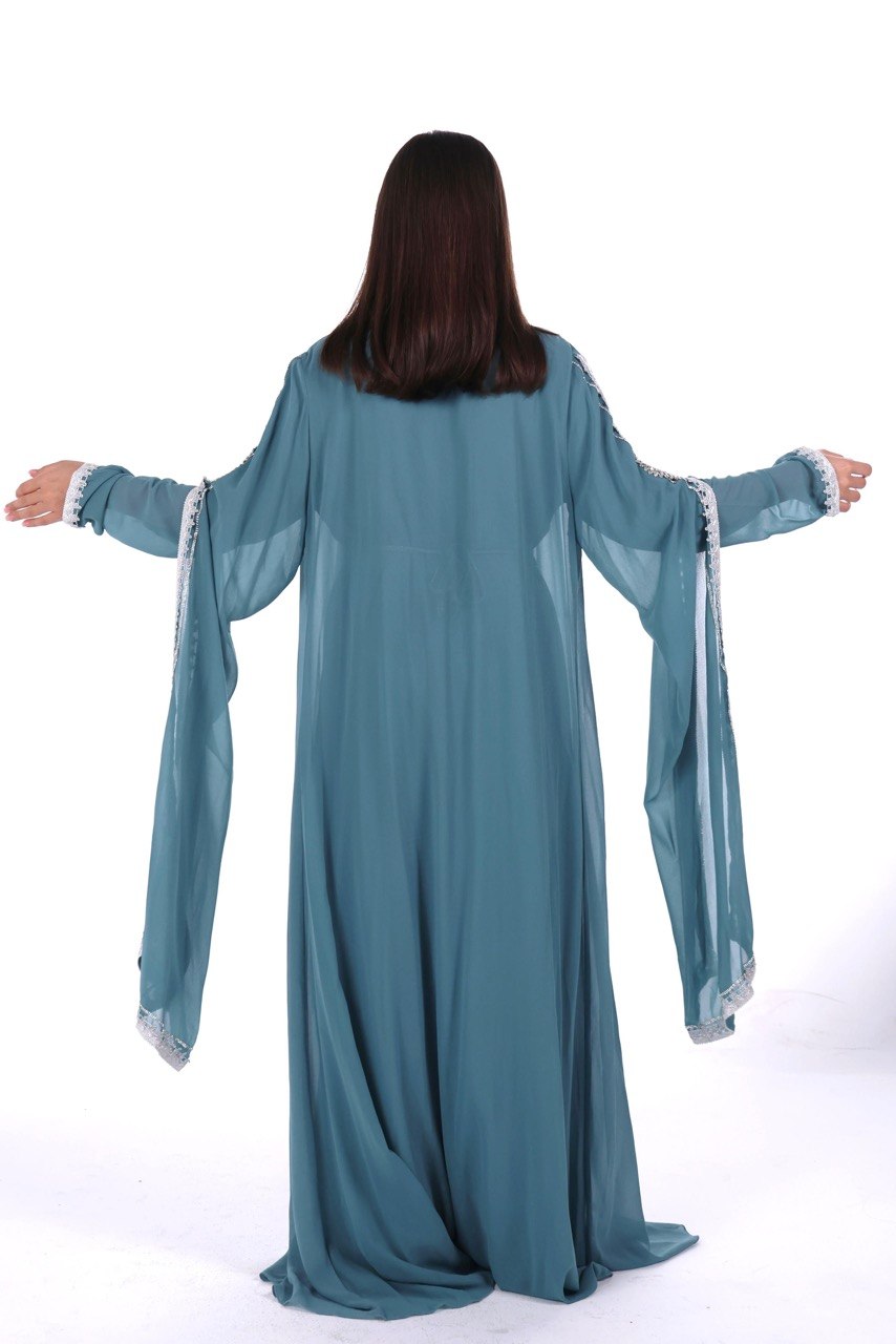 Crystal Embroidered Jalabiya with Long Sleeves and Belt