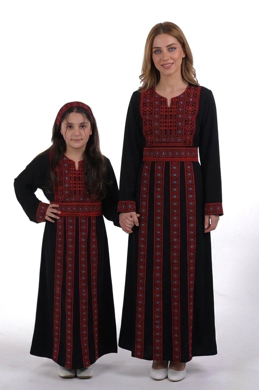 Palestinian Embroidered Thobe with Belt and Headband - Mother & Daughter Set