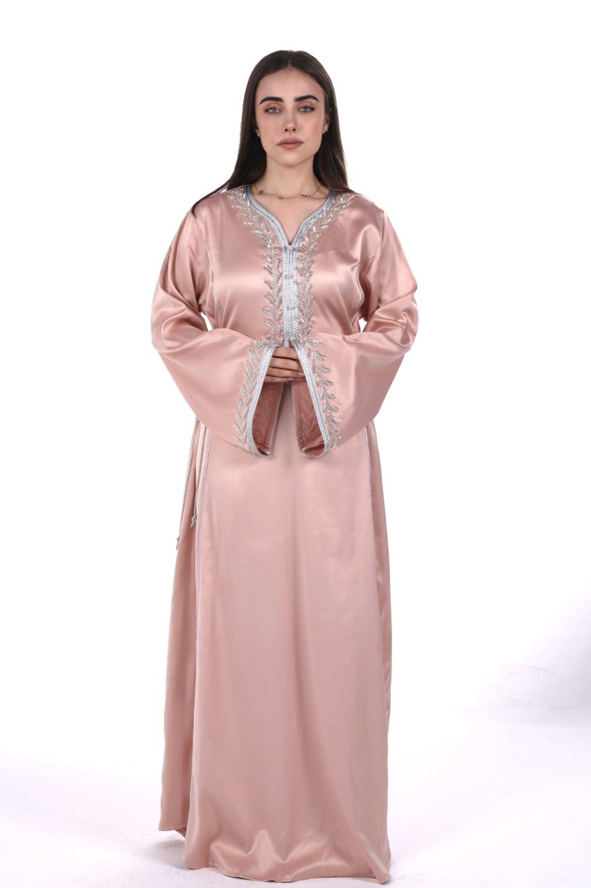 Hand-worked Satin Jalabiya with Exclusive Side-tie Belt