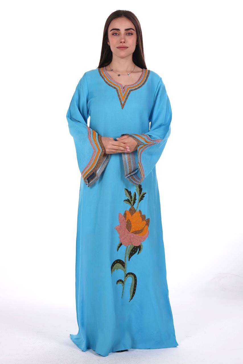 Linen Jalabiya with Artistic Floral Embroidery