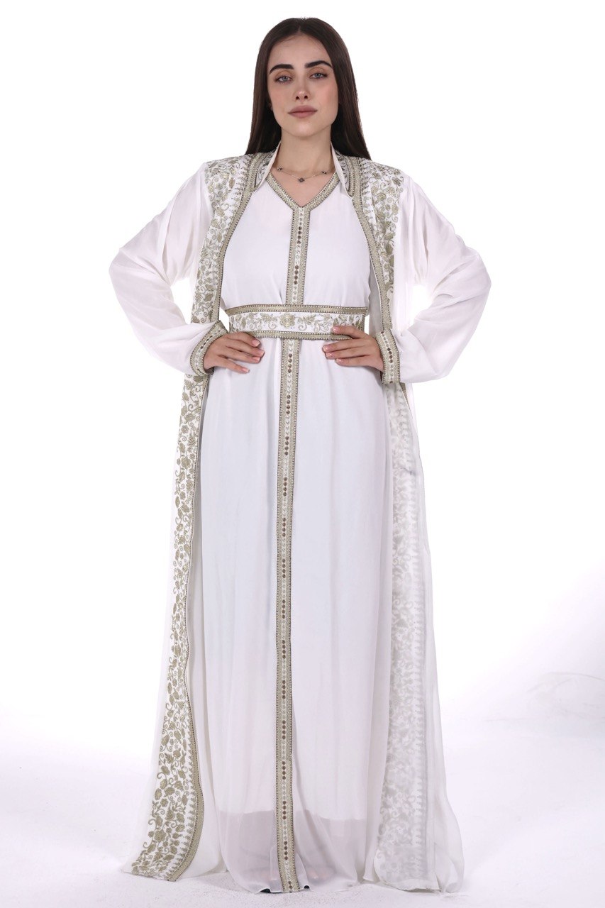 Elegant Kaftan with Golden Embroidery with Belt