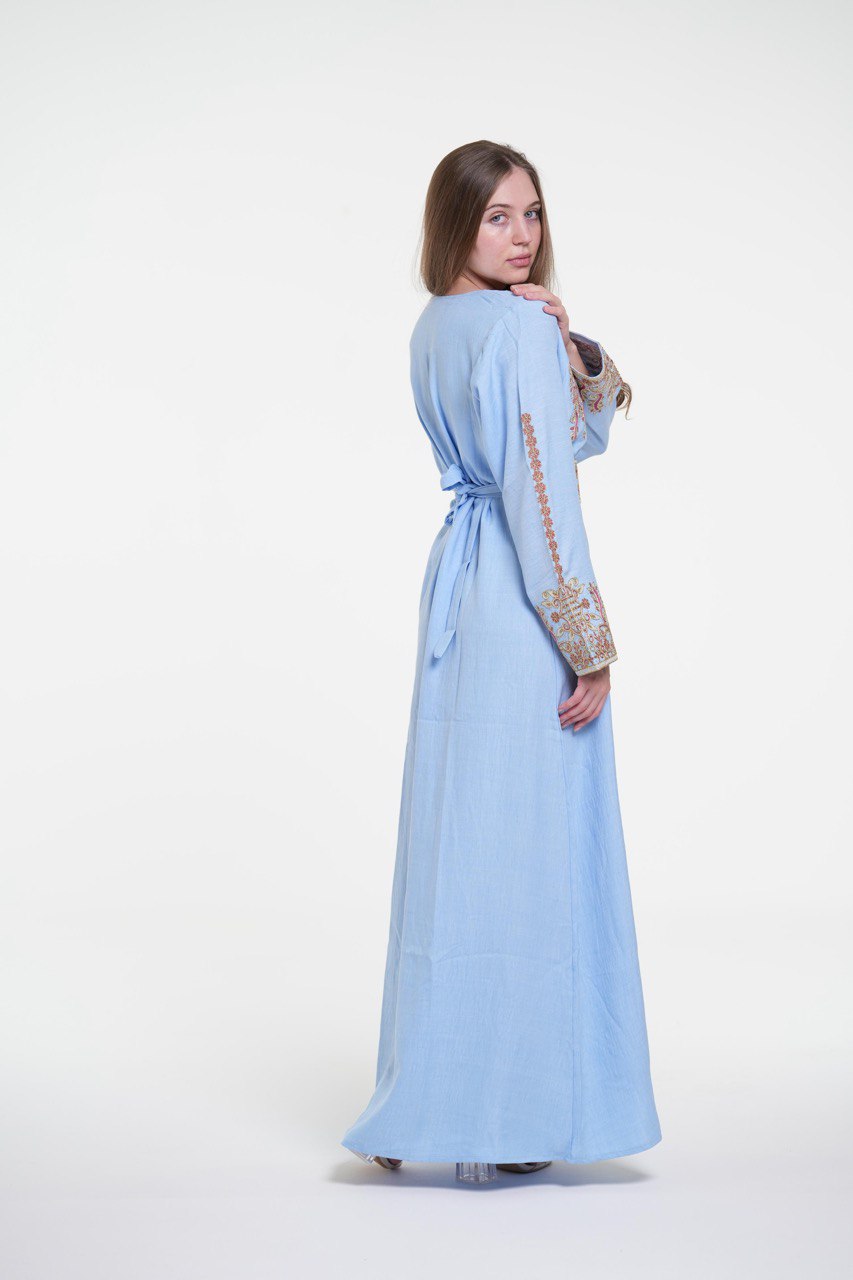 Embroidered Cotton Jalabiya with Belt and Strass