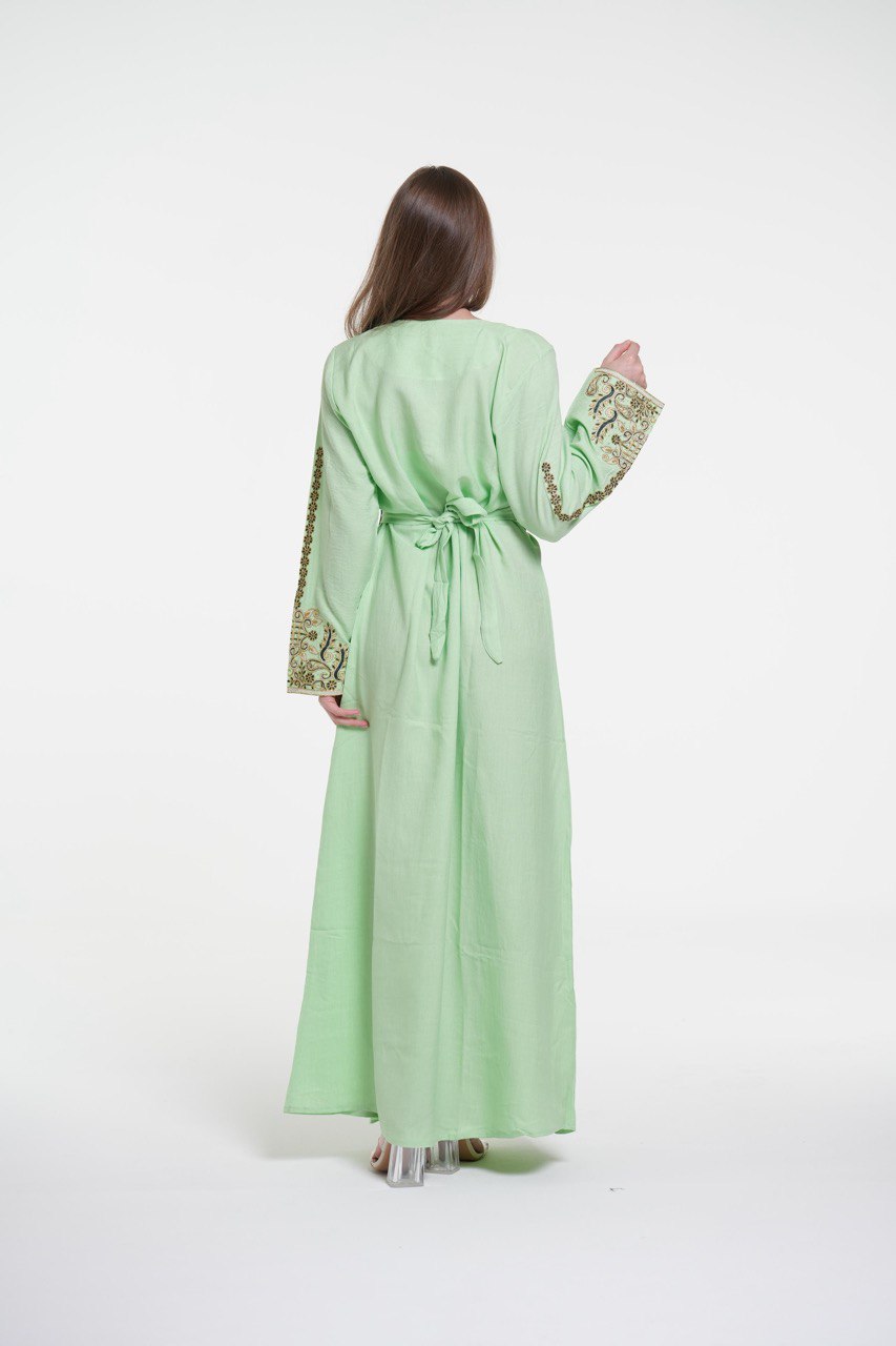 Embroidered Cotton Jalabiya with Belt and Strass