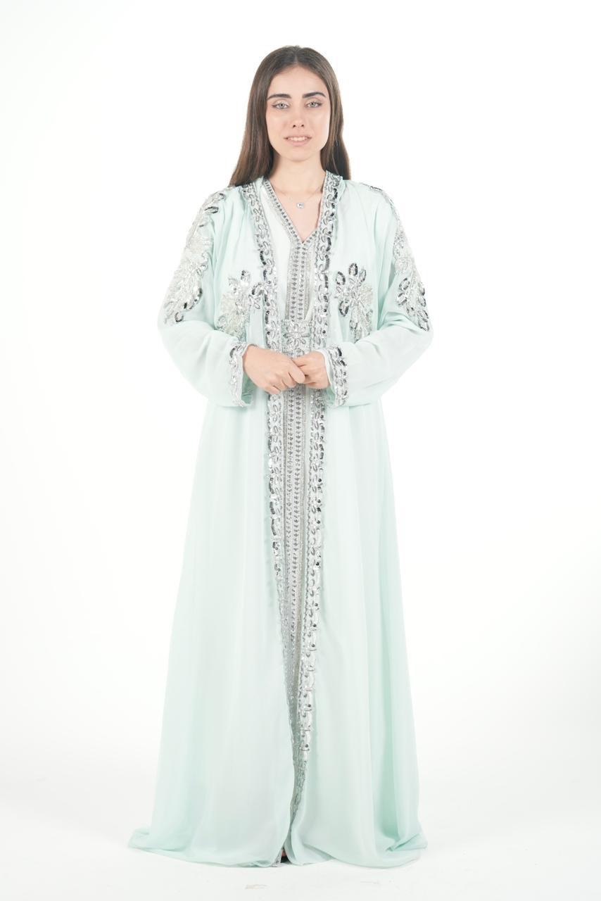 Embroidered Chiffon Jalabiya with Hood and Belt