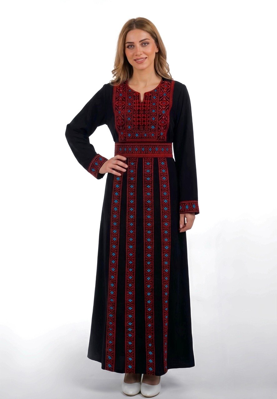 Palestinian Embroidered Thobe with Belt - Mother & Daughter Set