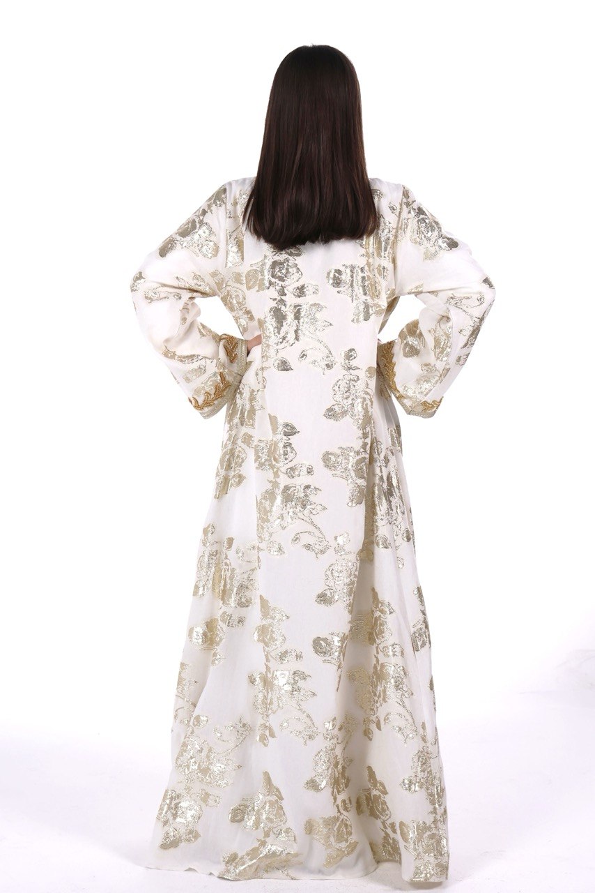 Hand-worked Brocade Satin Kaftan with Belt