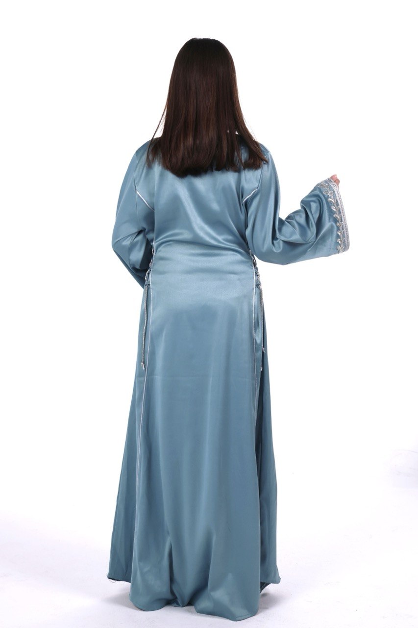 Hand-worked Satin Jalabiya with Exclusive Side-tie Belt