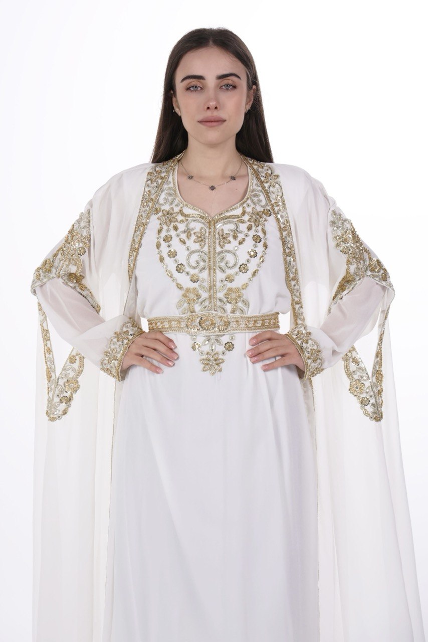 Hand-worked Gold Trim Chiffon Kaftan