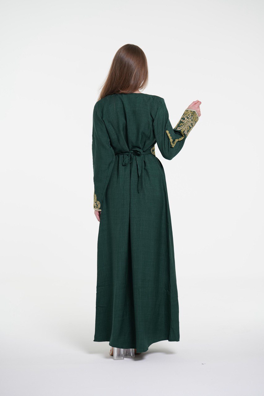 Embroidered Cotton Jalabiya with Belt and Strass