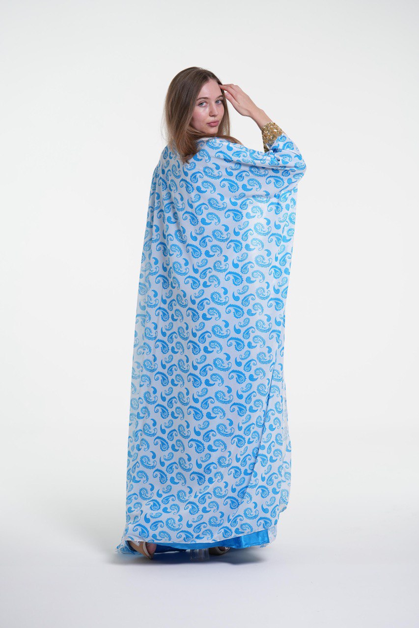 Printed Elegant Kaftan with Golden Embroidery