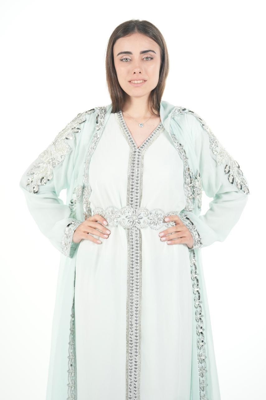 Embroidered Chiffon Jalabiya with Hood and Belt