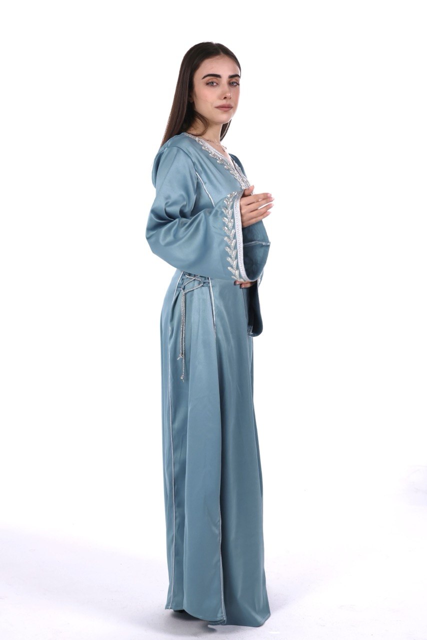 Hand-worked Satin Jalabiya with Exclusive Side-tie Belt