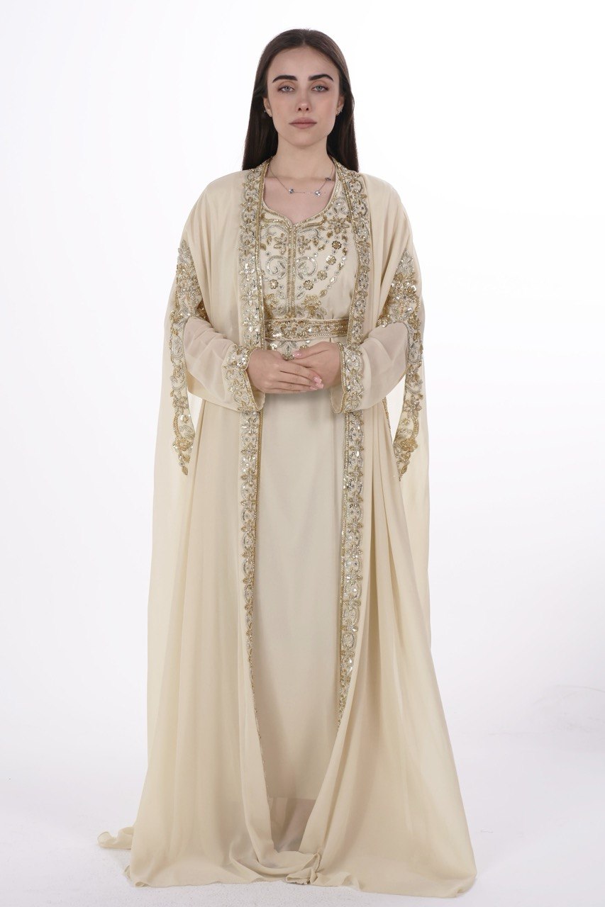 Hand-worked Gold Trim Chiffon Kaftan