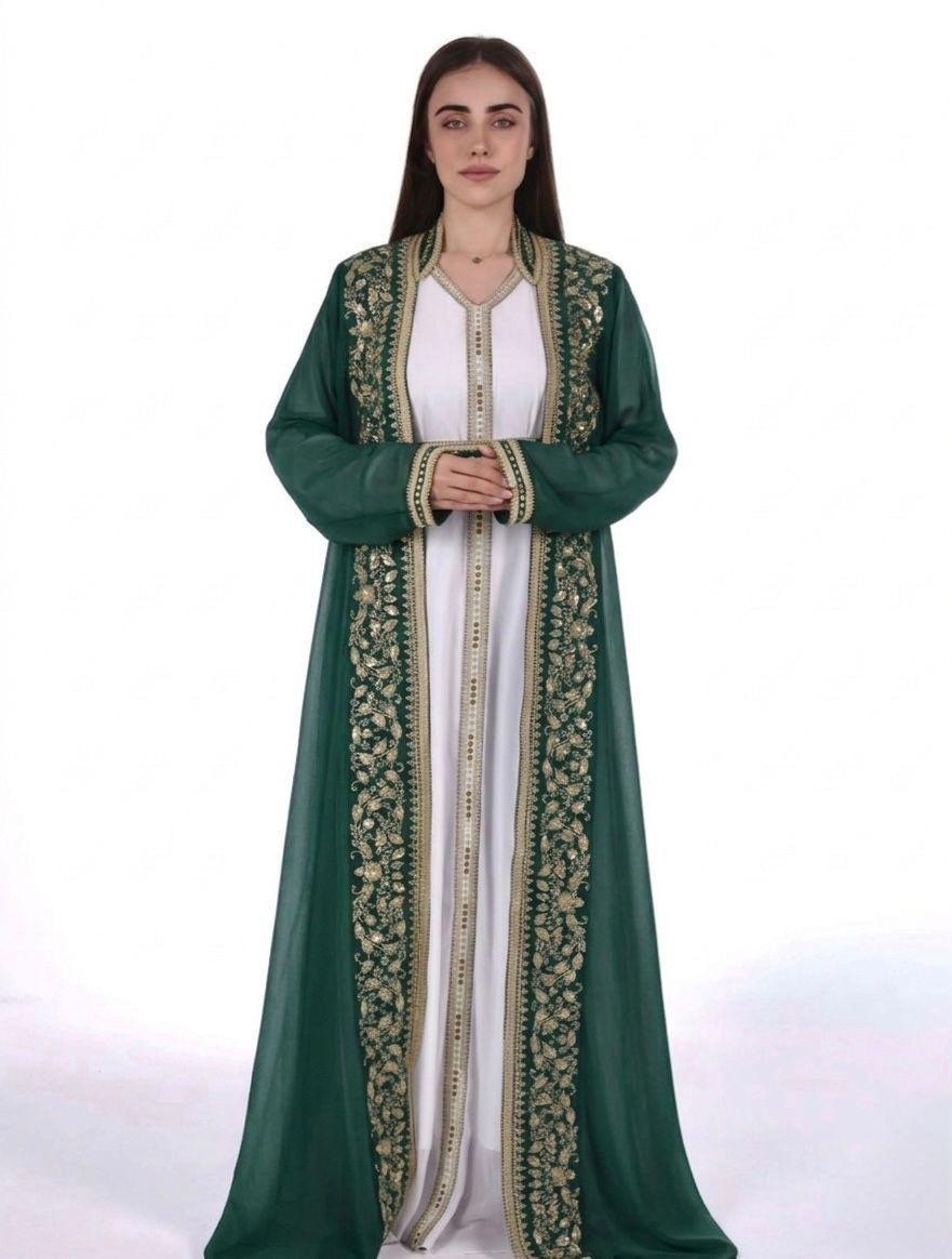 Elegant Kaftan with Golden Embroidery with Belt