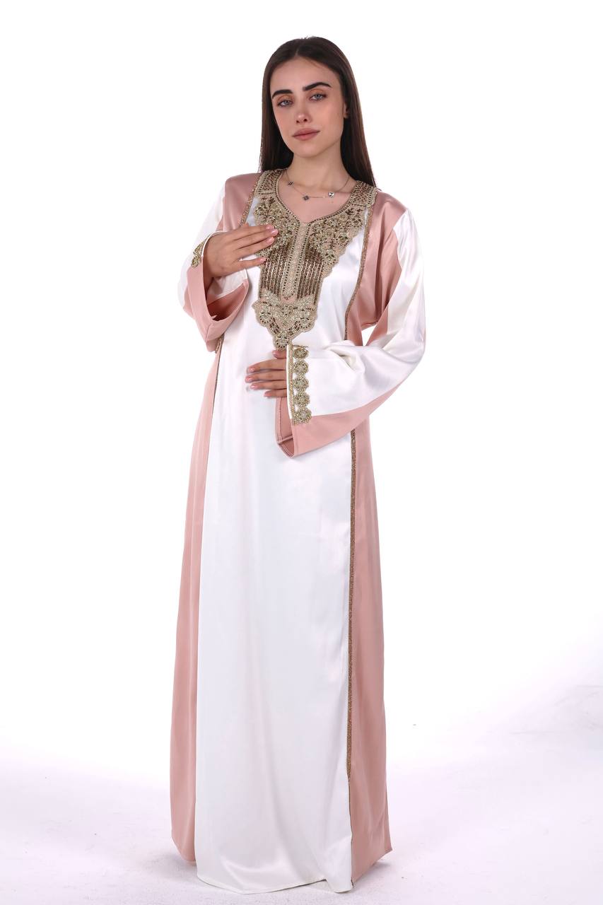 Two-Tone Satin Jalabiya with Hand-Embroidered Detailing