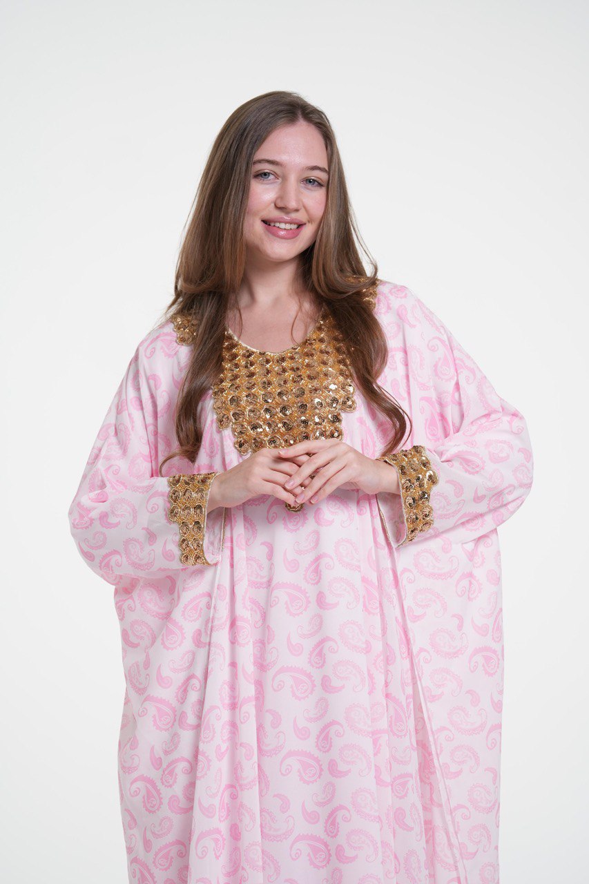 Printed Elegant Kaftan with Golden Embroidery