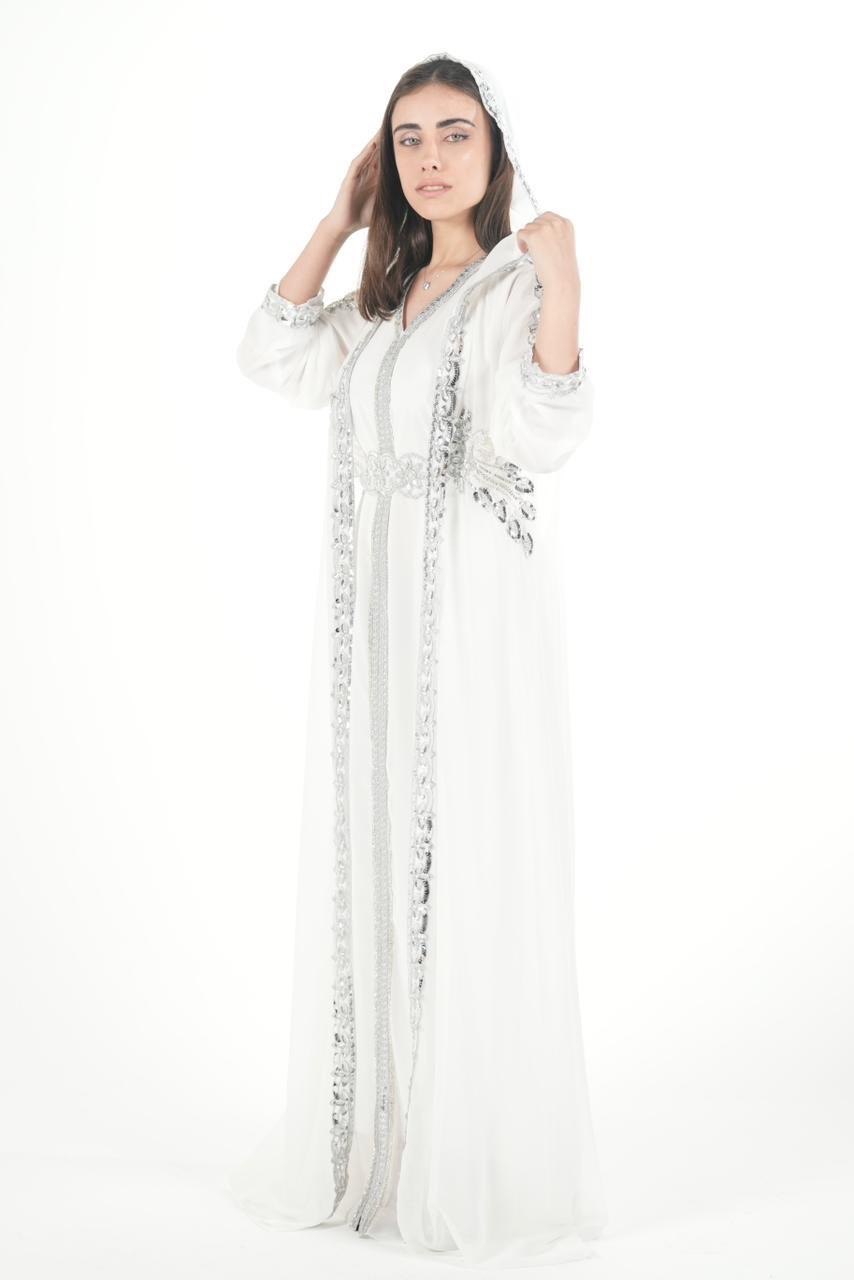 Embroidered Chiffon Jalabiya with Hood and Belt