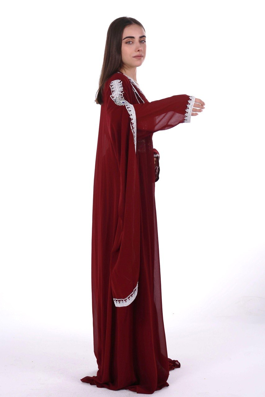 Crystal Embroidered Jalabiya with Long Sleeves and Belt