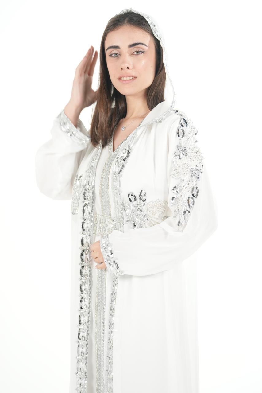 Embroidered Chiffon Jalabiya with Hood and Belt