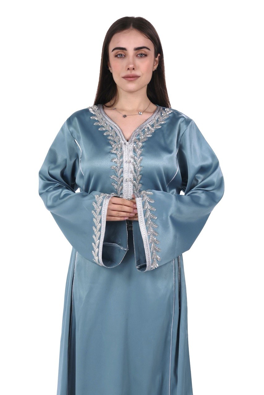 Hand-worked Satin Jalabiya with Exclusive Side-tie Belt
