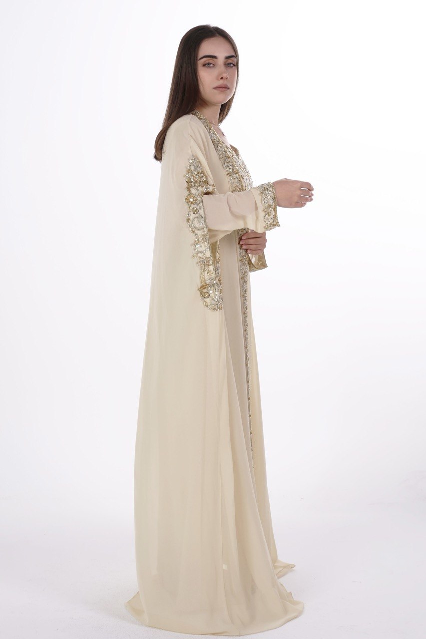 Hand-worked Gold Trim Chiffon Kaftan