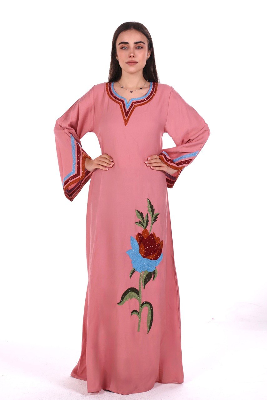 Linen Jalabiya with Artistic Floral Embroidery